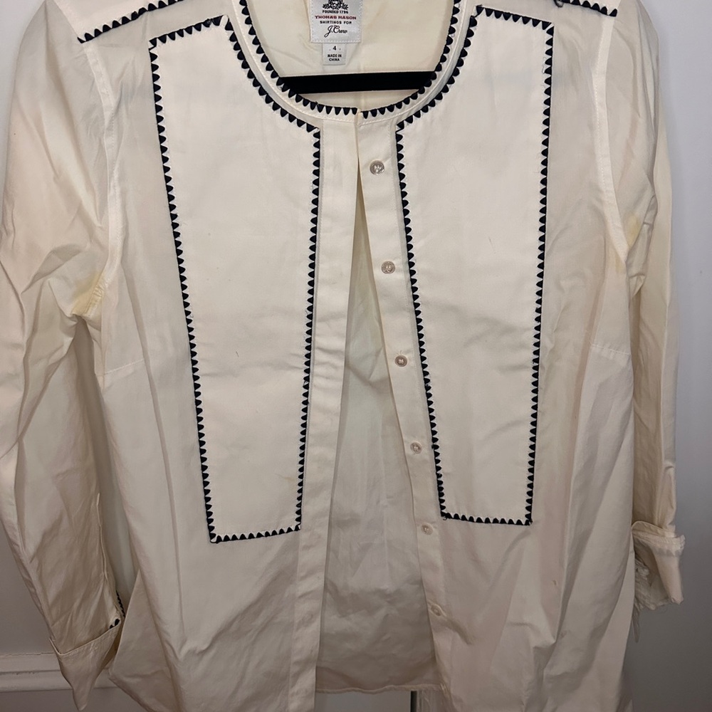 J. Crew Cream Blazer with Black Detailing